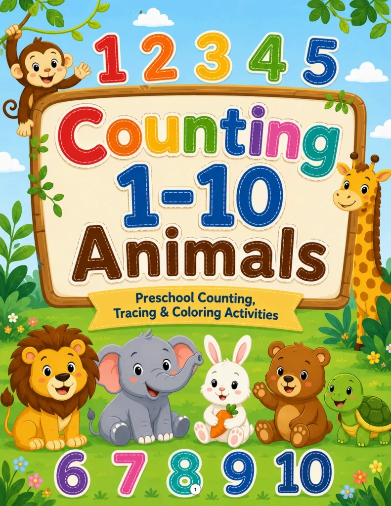 Counting 1-10 animals printable cover