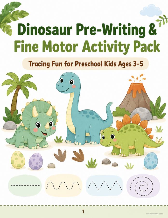 Dinosaur Pre-Writing & Fine Motor Activity Pack printable preview 1