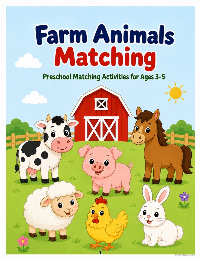 Farm Animals Matching printable preview 1