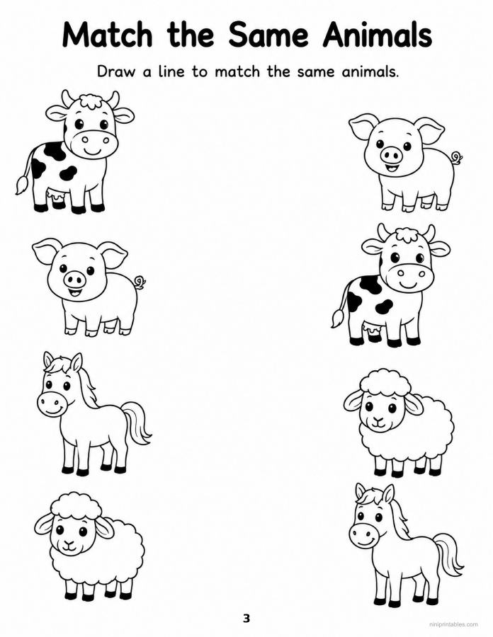 Farm Animals Matching printable preview 2