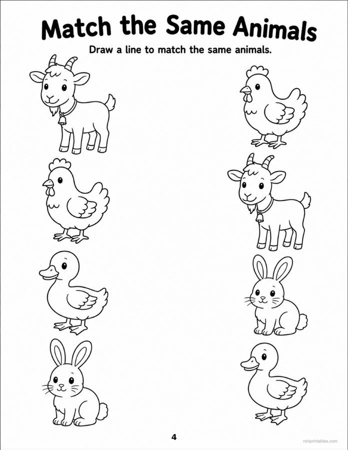 Farm Animals Matching printable preview 3