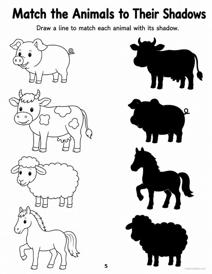 Farm Animals Matching printable preview 4