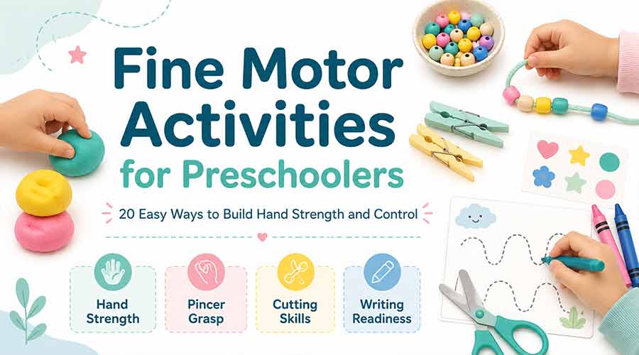Fine motor activities for preschoolers with playdough, beads, clothespins, cutting, and tracing practice