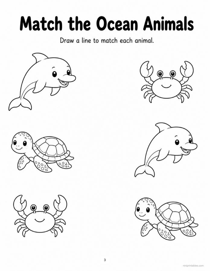 Ocean Animals Matching printable preview 2