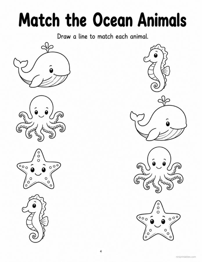 Ocean Animals Matching printable preview 3