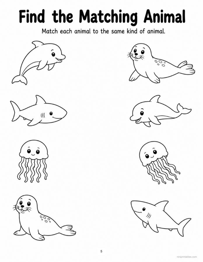 Ocean Animals Matching printable preview 4