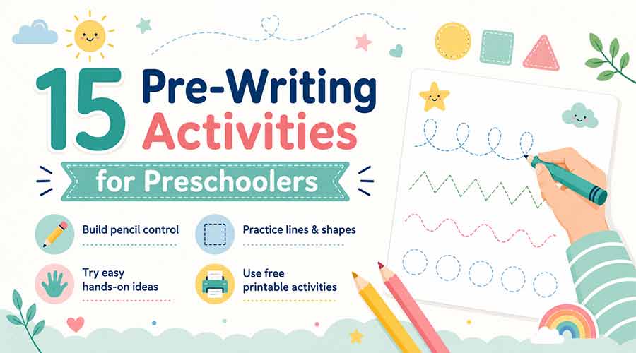 Pre-writing activities for preschoolers with tracing lines, shapes, and printable practice ideas