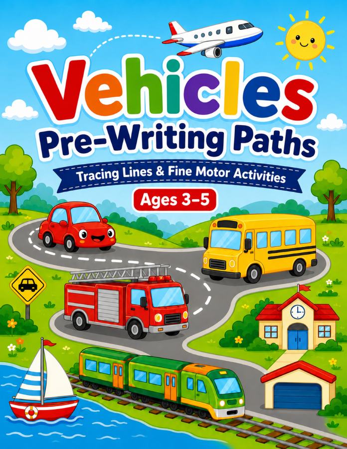 Vehicles Pre-Writing Paths printable preview 1