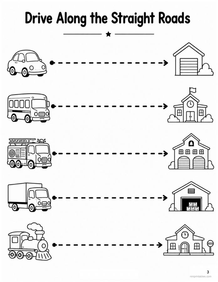 Vehicles Pre-Writing Paths printable preview 2