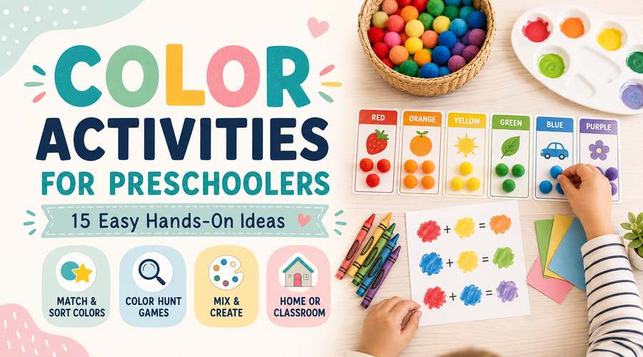 Color activities for preschoolers with matching, sorting, color hunts, and color mixing ideas