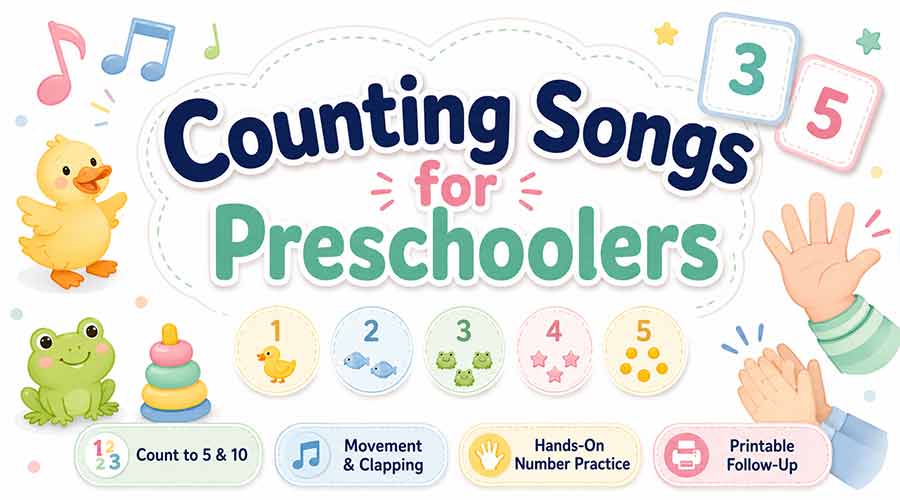 Counting songs for preschoolers with movement, clapping, and hands-on number practice