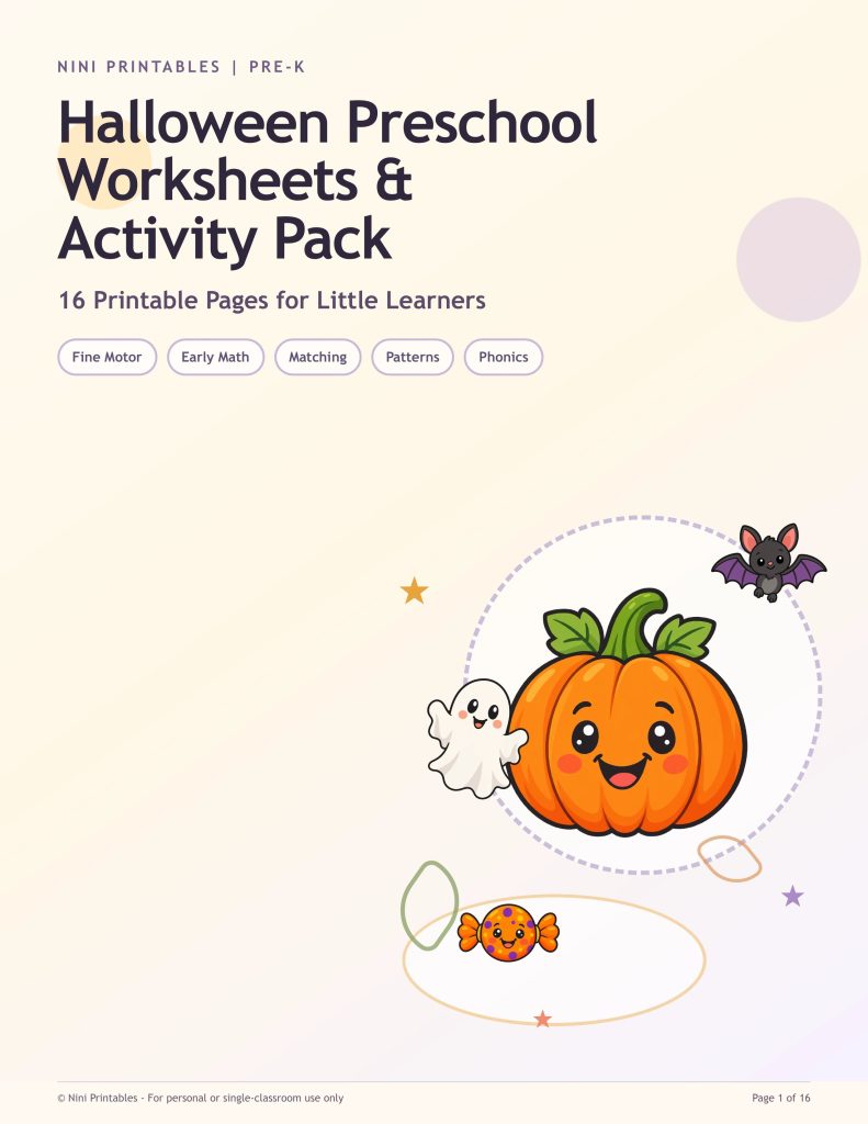 Halloween preschool worksheets and activity pack for little learners