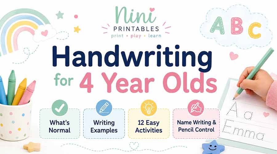 Handwriting for 4 year olds with age-appropriate writing examples, easy activities, and name writing practice