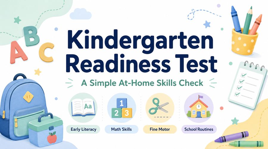 Kindergarten readiness test with early literacy, math, fine motor, and school routine skills
