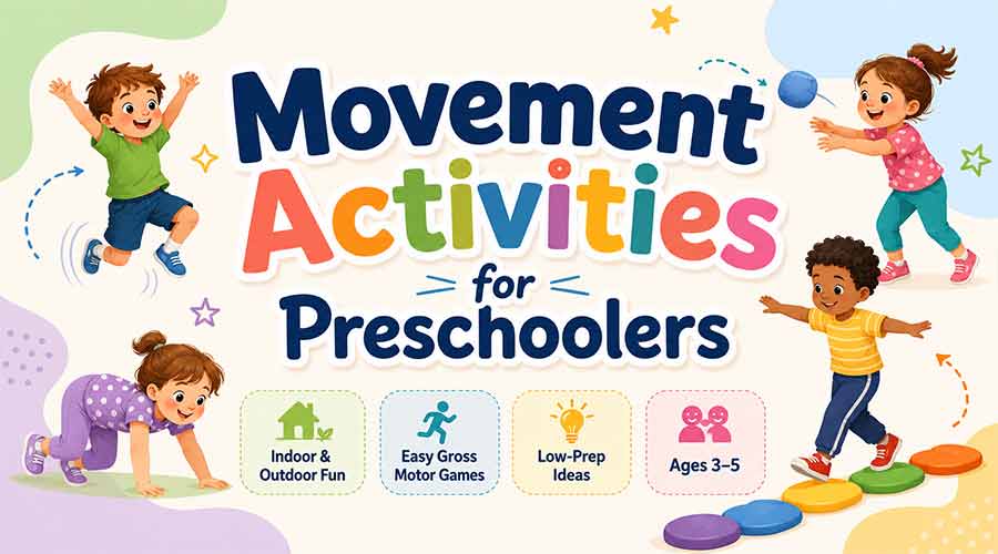 Movement activities for preschoolers with easy gross motor games for ages 3 to 5
