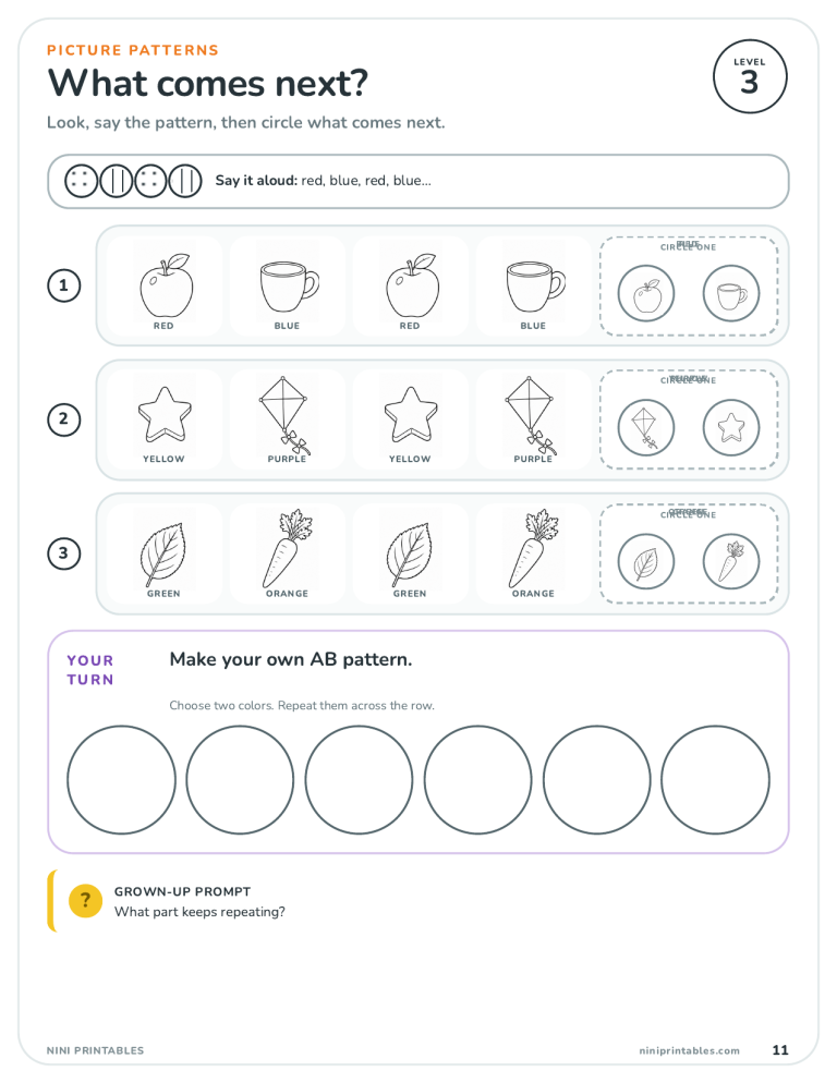 Preschool Colors, Sorting & Patterns Activity Pack — Ink Saver Edition printable worksheet preview 3