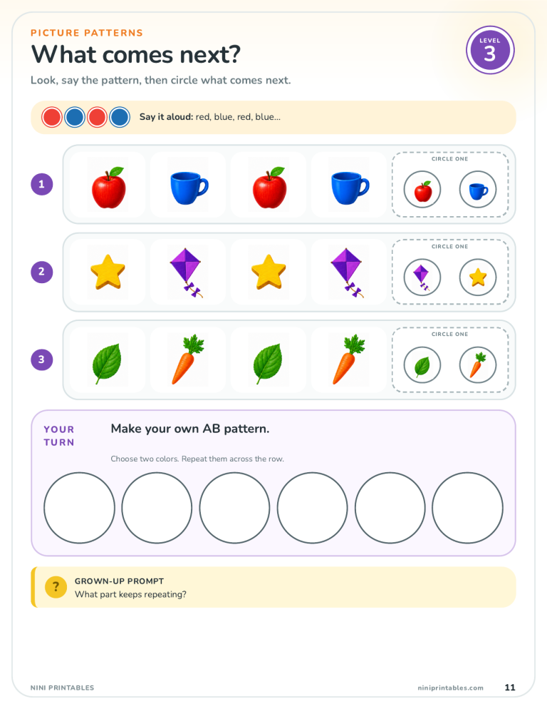 Preschool Colors, Sorting & Patterns Activity Pack — Color Edition printable worksheet preview 3