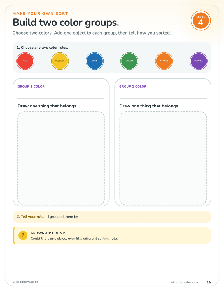 Preschool Colors, Sorting & Patterns Activity Pack — Color Edition printable worksheet preview 4