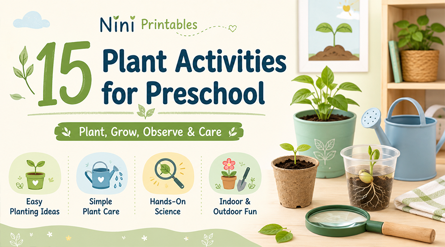 15 plant activities for preschool with planting, watering, observing growth, and plant care ideas