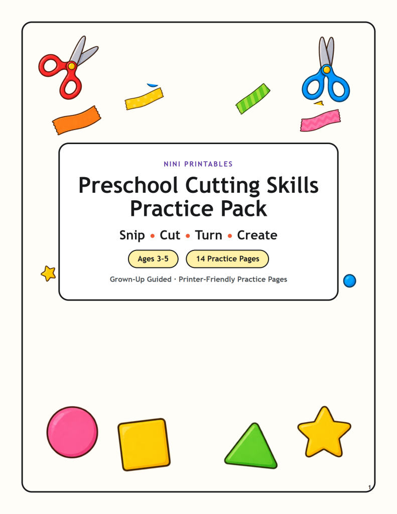 Preschool Cutting Skills Practice Pack cover for ages 3–5