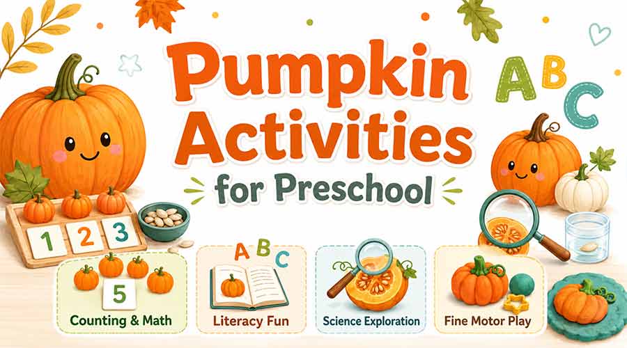 Pumpkin activities for preschool with counting, literacy, science, and fine motor ideas
