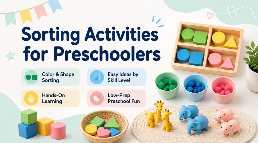 Sorting activities for preschoolers with color, shape, animal, and hands-on sorting ideas