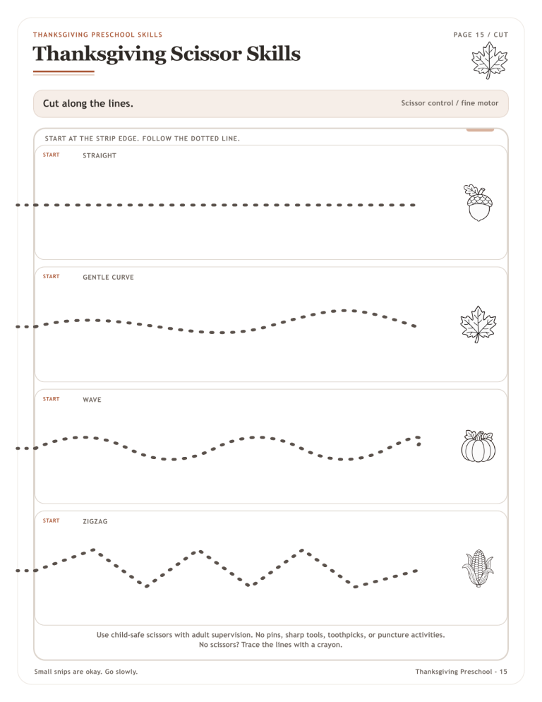 Thanksgiving preschool scissor skills worksheet preview
