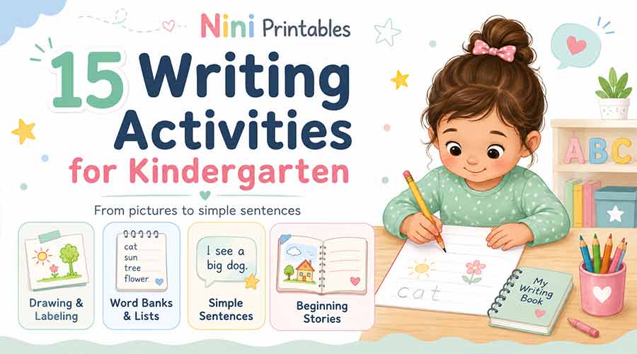 Writing activities for kindergarten from drawing and labeling to words and simple sentences