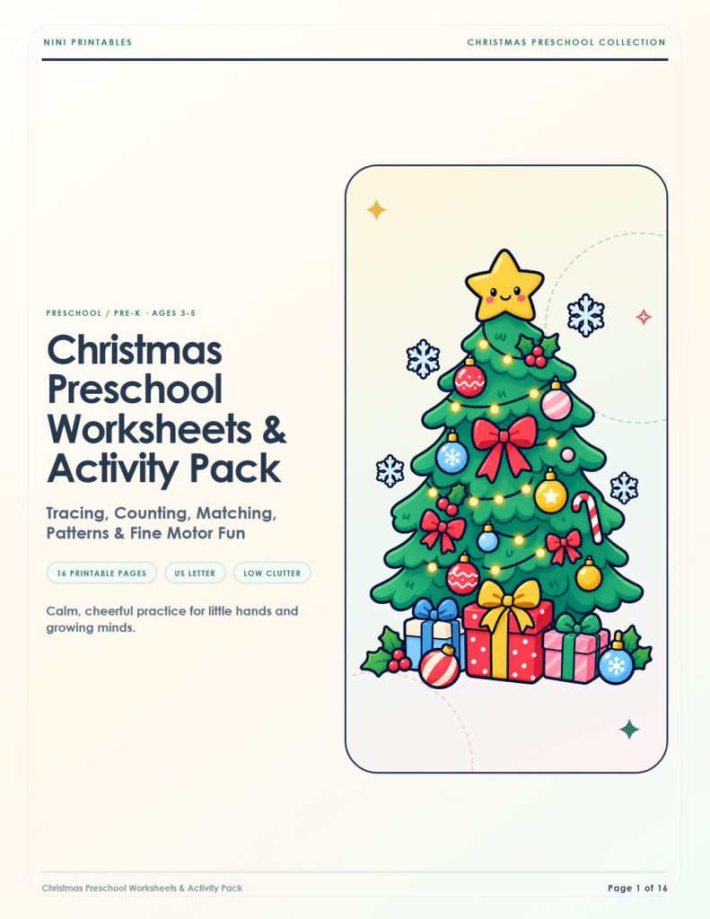 Christmas preschool worksheets and activity pack for ages 3–5