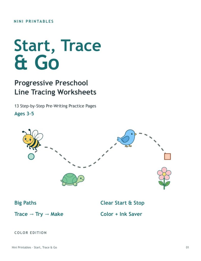 Color cover for Start Trace and Go preschool line tracing worksheets