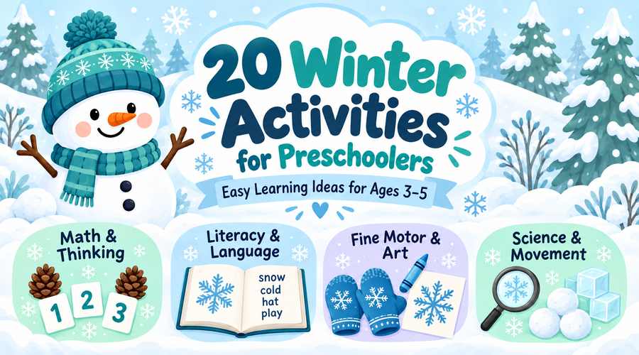 Winter activities for preschoolers with math, literacy, fine motor, art, science, and movement ideas