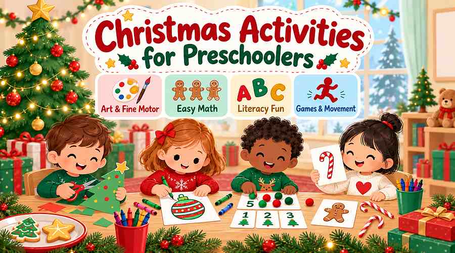 Christmas activities for preschoolers with art, math, literacy, and movement ideas