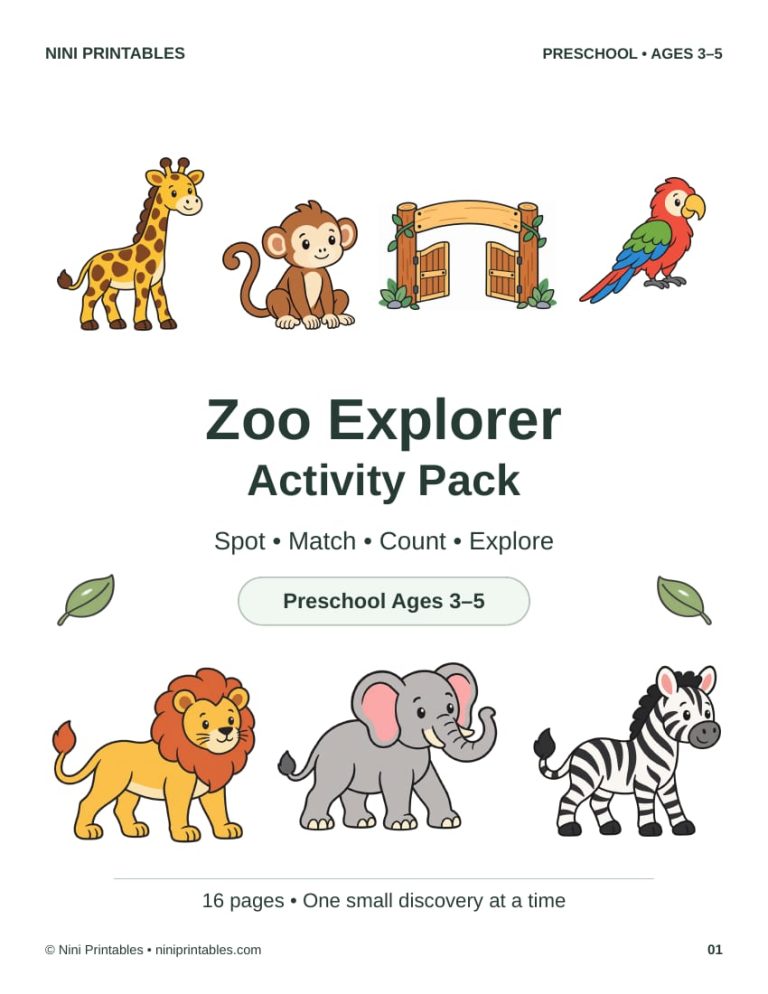 Zoo Preschool Worksheets & Activity Pack – Color Edition printable preview