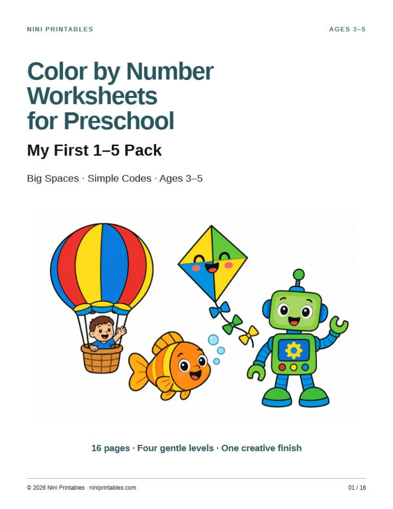 Color by Number Worksheets for Preschool My First 1–5 Pack cover