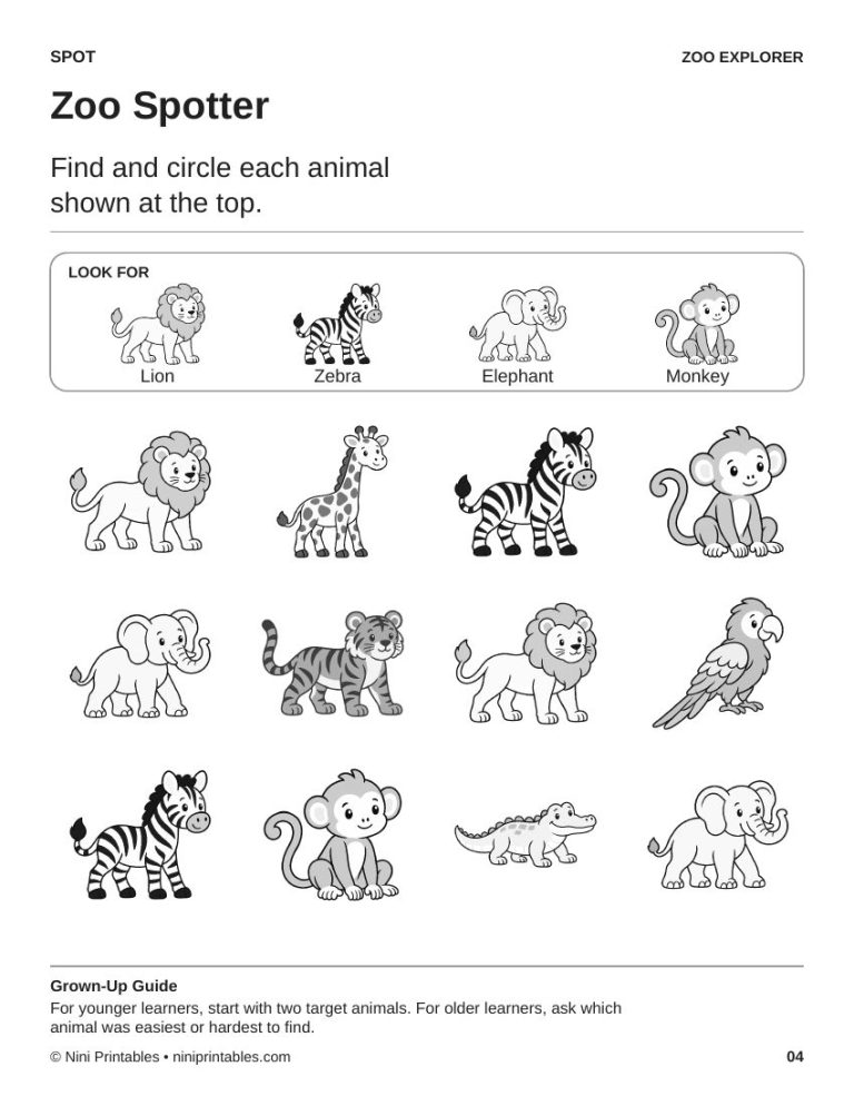 Zoo Preschool Worksheets & Activity Pack – Ink Saver Edition preview 1