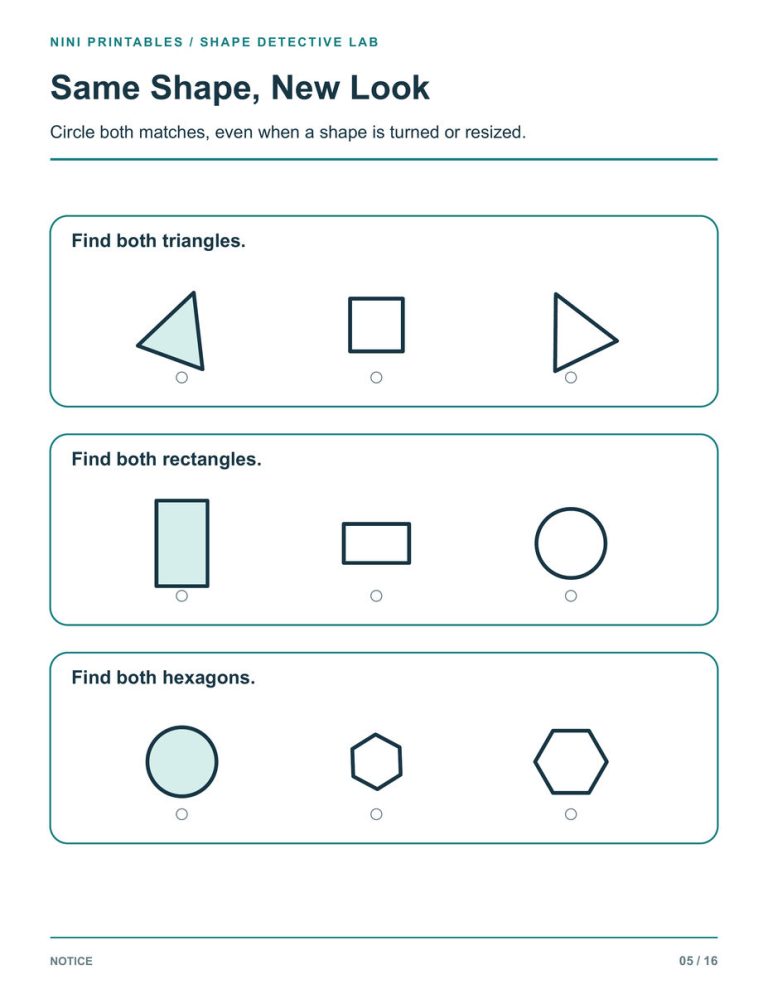 Shapes Worksheets for Kindergarten – Shape Detective Lab Color Edition preview 1