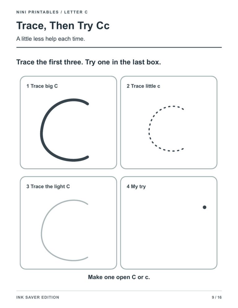 Letter C Worksheets for Preschool – Ink Saver Edition preview 2