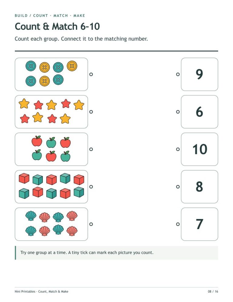 Preschool Counting Worksheets 1–10: Count, Match & Make preview 2
