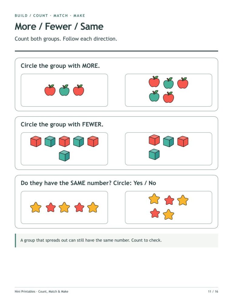 Preschool Counting Worksheets 1–10: Count, Match & Make preview 3