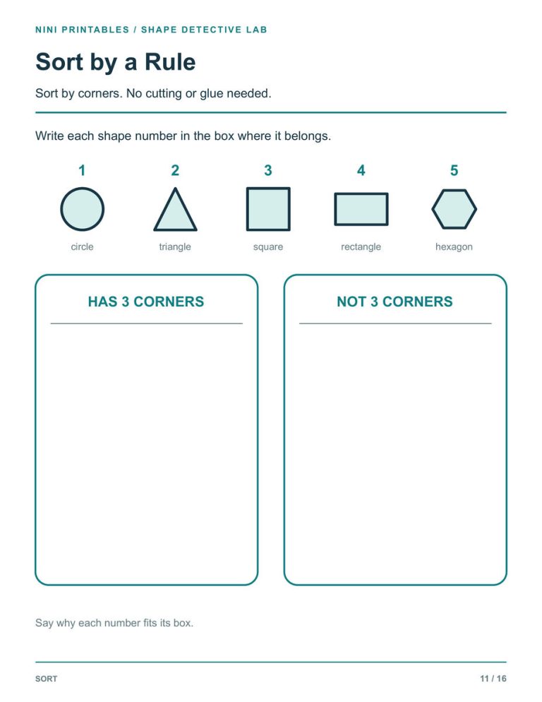 Shapes Worksheets for Kindergarten – Shape Detective Lab Color Edition preview 3