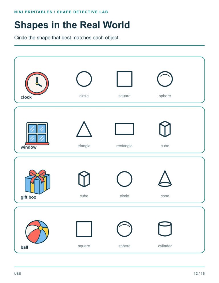 Shapes Worksheets for Kindergarten – Shape Detective Lab Color Edition preview 4