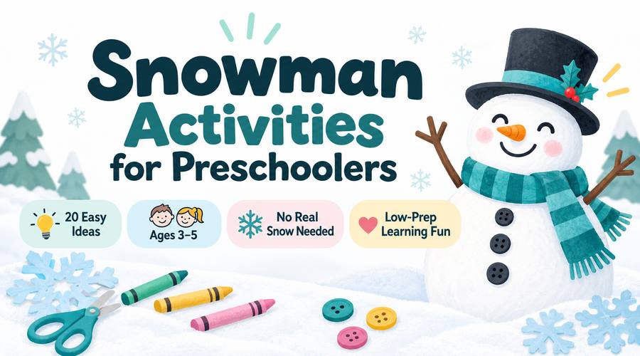 Snowman activities for preschoolers with 20 easy ideas for ages 3–5, no real snow needed, and low-prep learning fun