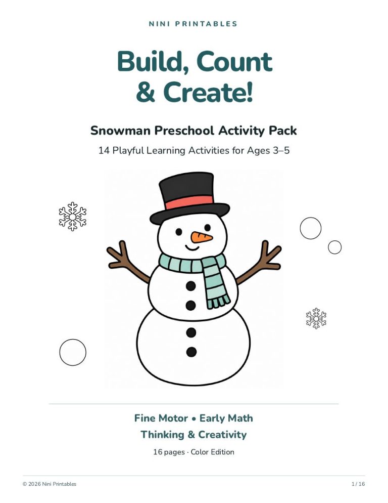 Snowman Preschool Worksheets & Activity Pack printable preview
