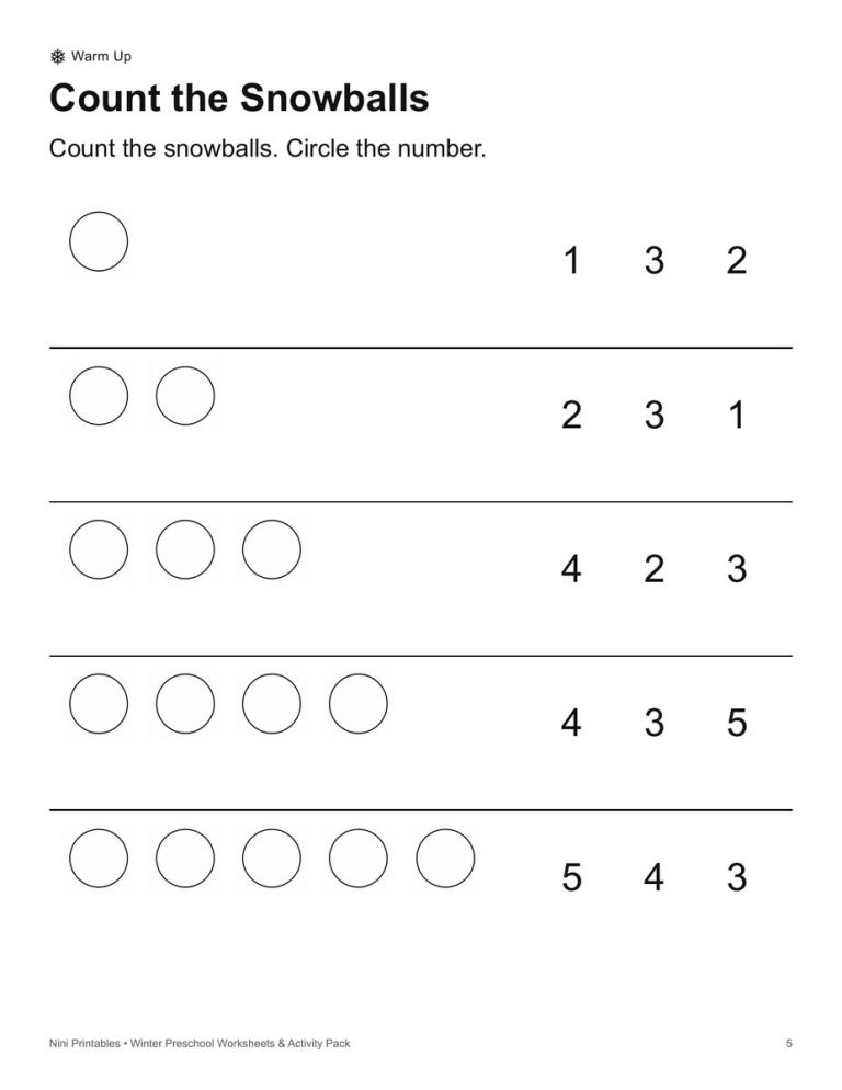 Winter counting worksheet preview for preschool