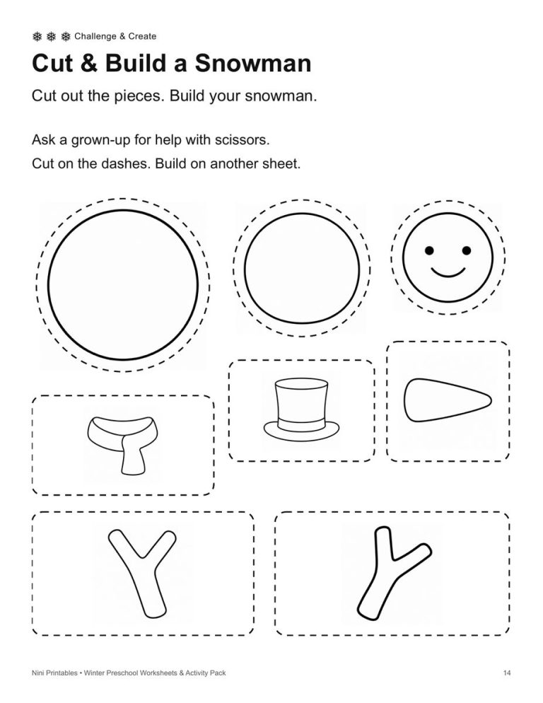 Winter cutting worksheet preview for preschool